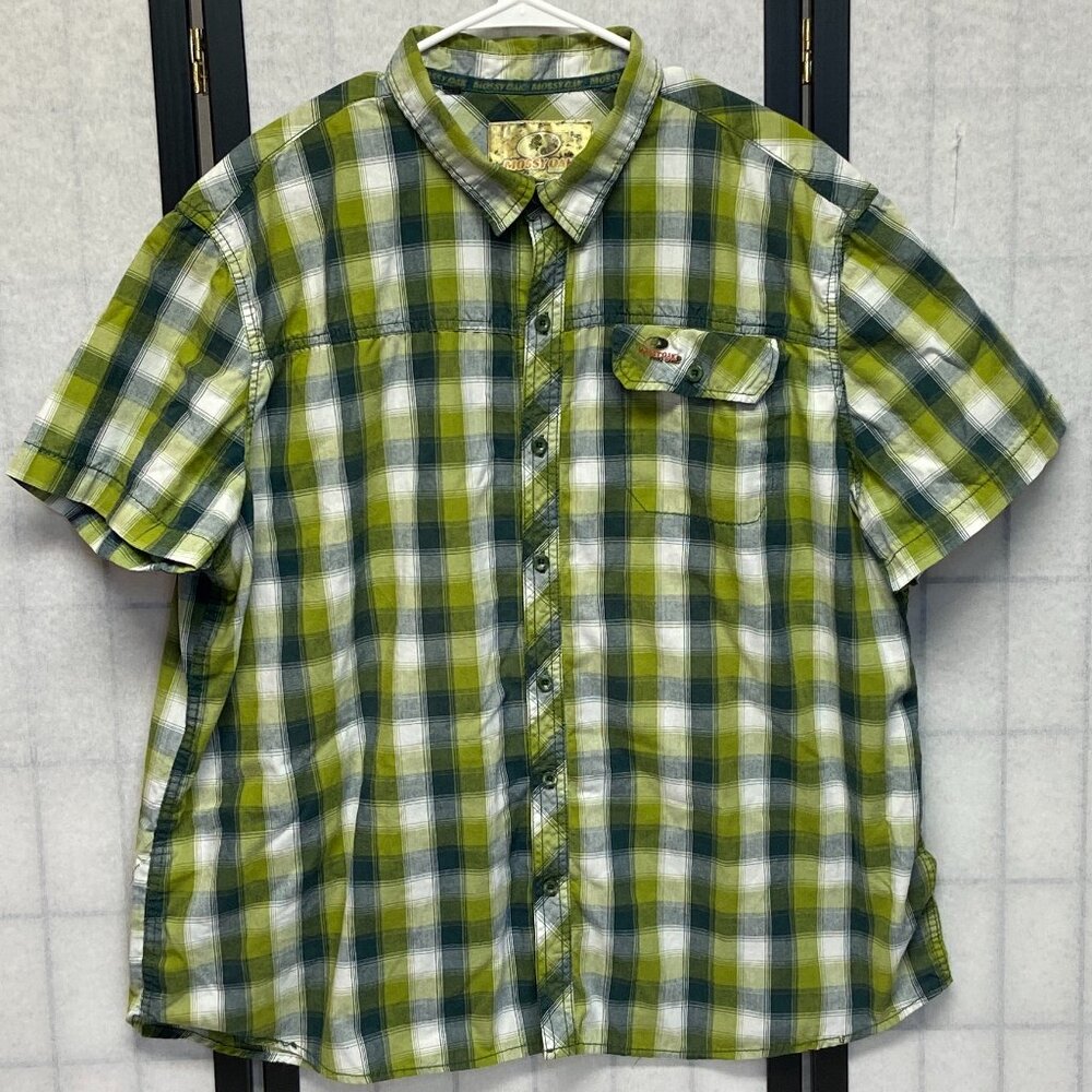 Mossy Oak Green Plaid Button Up Shirt XX  Short Sleeve Collared Casual Outdoor
